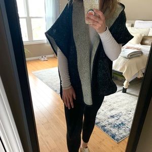 Black and Grey Loft Hooded Poncho Sweater